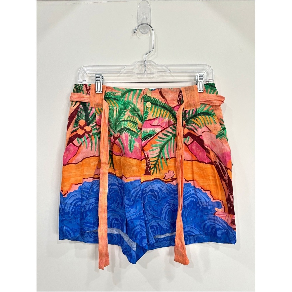 Scotch & Soda Summer Edition Linen Beach Print Belt Shorts Small Tropical Resort - Picture 5 of 13